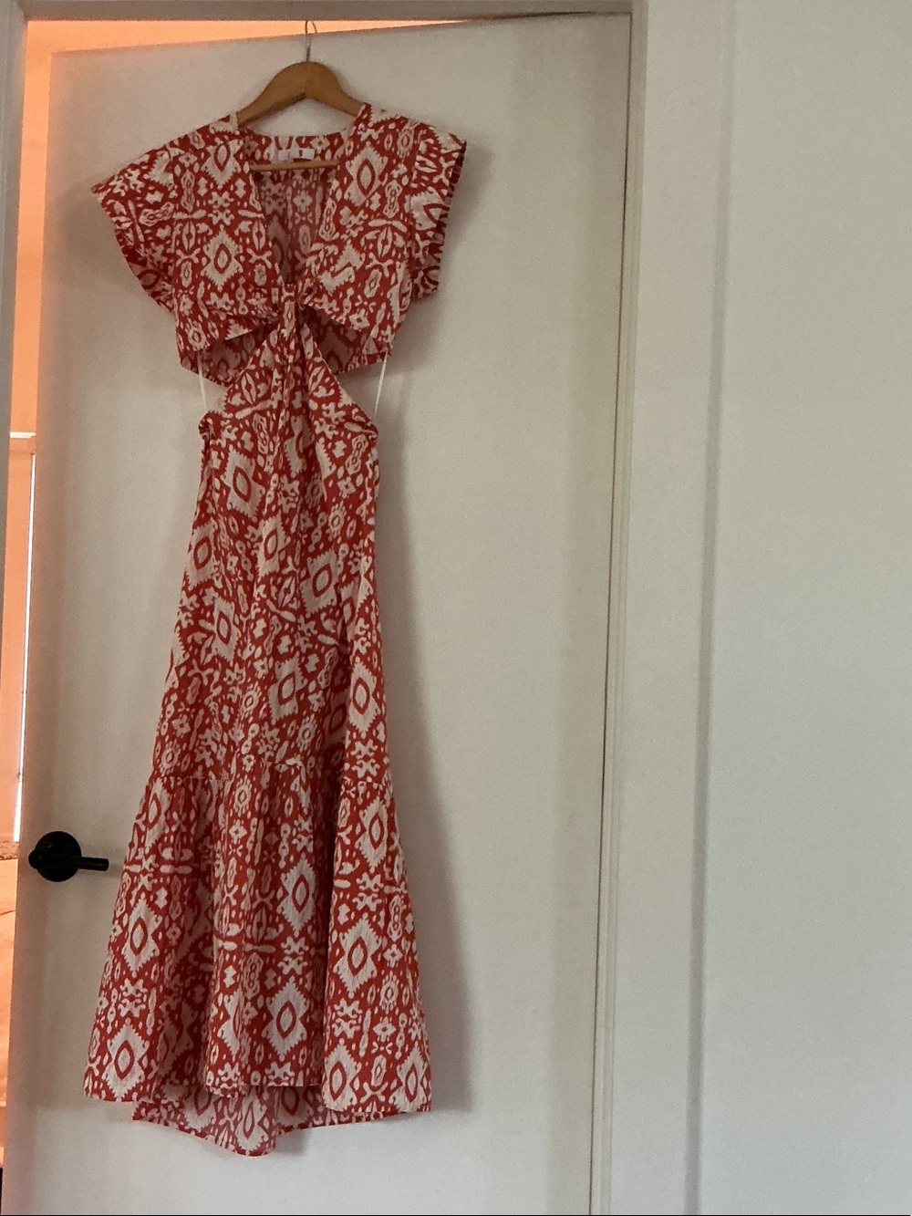 BB Dakota Red and White Patterned Cutout Maxi Dress